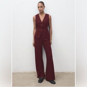 Mango Burgundy Sleeveless Suit style  jumpsuit